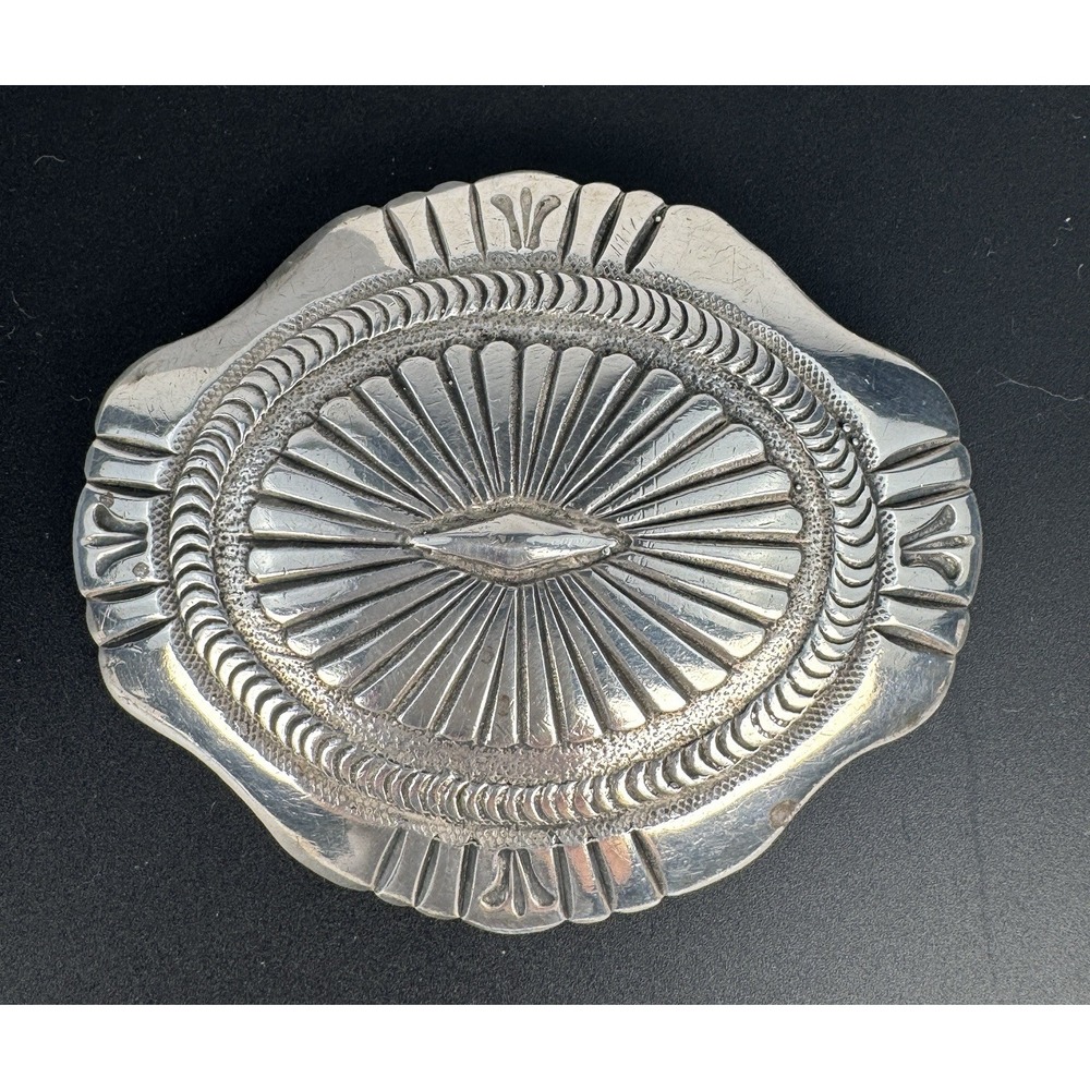 Navajo Sterling Silver Repousse Diamond Eye Sunburst Concho Belt Buckle